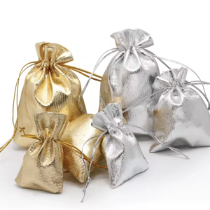 Gold and Silver Drawstring Pouch