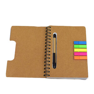 A5 Kraft Spiral Notebook with Pen & Sticky Notes